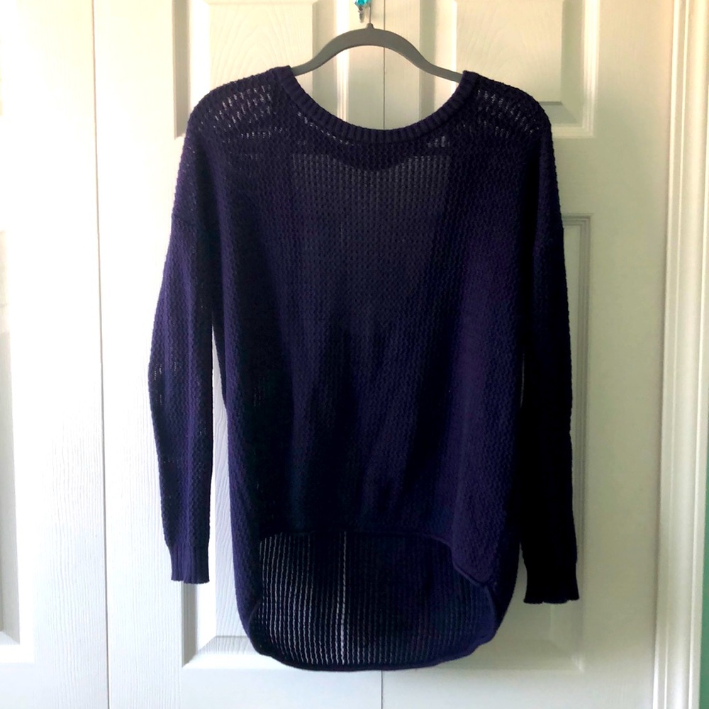 Purple long sleeve sweater with low back